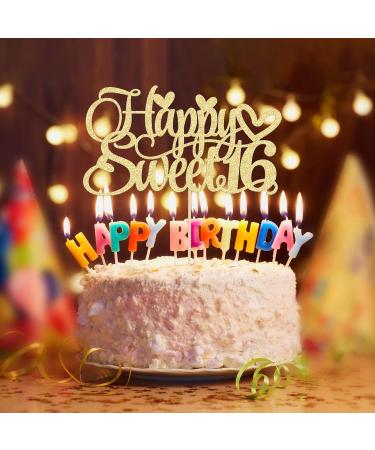 1Pc Happy Sweet 16 Cake Topper Glitter 16th Birthday Cake Pick for Cheers to 16 Years Old 16th Birthday Party Cake Decorations Supplies Gold Gold 2 - Buy Online on SooperMarket.com