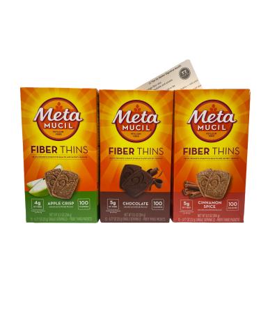 Metamucil Digestive Health Support Psyllium Fiber Thins Bundle & ThisNThat Tip Card (Apple Crisp/Cinnamon Spice/Chocolate)