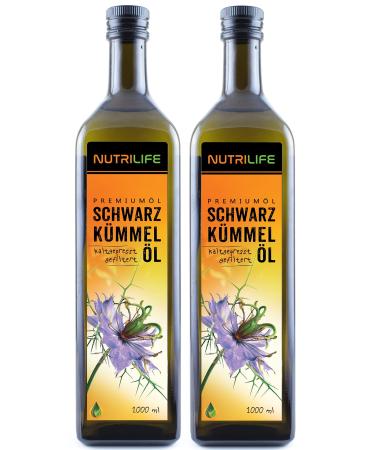 Nutrilife by herbal land black cumin oil 2x1l (2 -liter) filtered gently cold -pressed - rich in thymochinone (thymechinon) - milled from our Hessian oil mill 1 l (2 Pack)