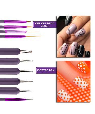 Glow 20-Part Nail Art Brush & Dotting Tool Set - Ideal for Beginners & Professionals - Affordable Wooden Handle Brushes in Purple - Buy Online on SooperMarket.com