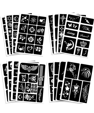 Qpout Tattoo Stencils For Kids Adults  16 Sheets Henna Tattoo Stencil Kit  Small and Big Tattoo Stencils Designs  Tattoo Stencils for Real Tattoos  Skeleton Spider Owl Flower Butterfly Tribal Totem