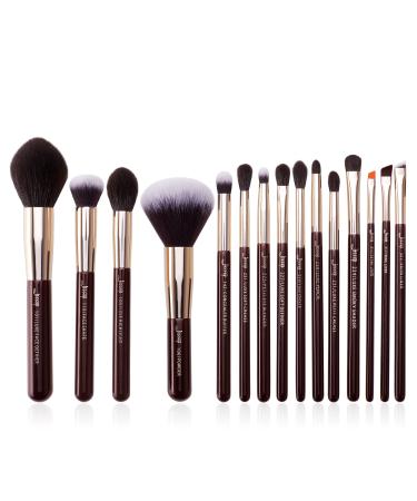 Jessup Brush Set 15 Pcs Professional Makeup Brush Set Cosmetic Make Up Eye Face Brush Foundation Powder Eyeshadow Eyeliner Synthetic Hair Wooden Handle T282 Zinfandel
