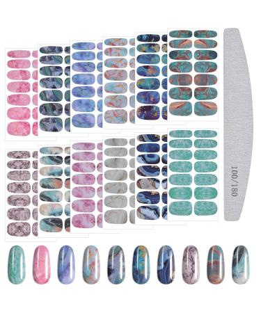 Kalolary 12 pieces color gradient marble nail polish sticker self -adhesive full nail wrap monochrome nail pull -down pictures color gradient nail packaging with nail file