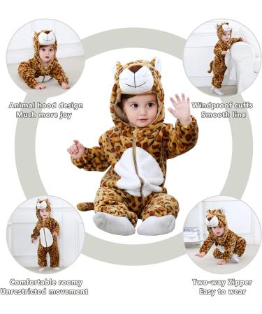 COOKY.D Baby Hooded Rompers | Winter Flannel Jumpsuit Pajamas | 30-36 Months Leopard Print - Buy Online on SooperMarket.com