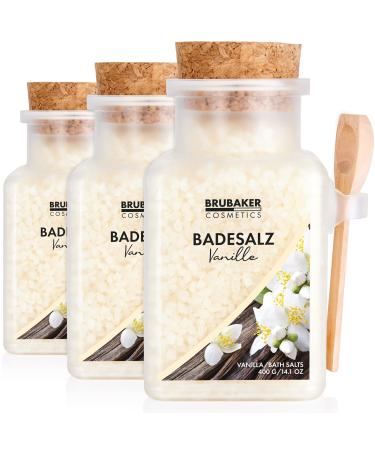 Brubaker swimming salt 3x 400 g - vanilla fragrance - bathing additive with natural extracts - wellness bathing for relaxation relaxation and body care with practical wood measuring spoon