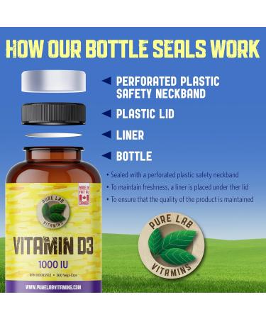 Pure Lab Vitamins | Vitamin D3 1000IU | 360 Vegi Capsules | Mood Booster Bone Health Teeth Health and Immune System Support | Vitamin D3 Cholecalciferol | Vitamin D3 Capsules | Vitamin D3 Supplement - Buy Online on SooperMarket.com
