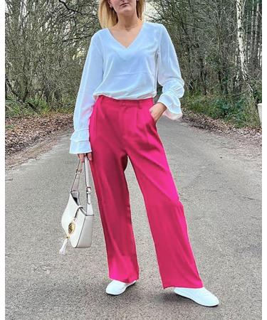Vetinee High Waisted Wide Leg Dress Pants with Pockets - XXL Magenta - Buy Online on SooperMarket.com