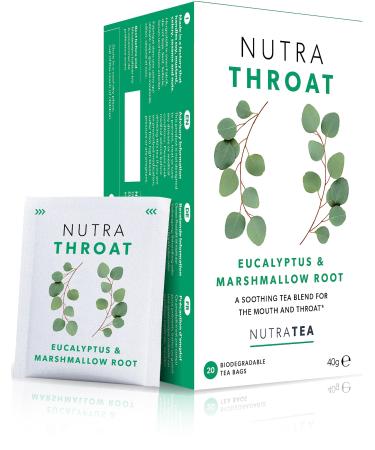 NUTRATHROAT - Throat Tea | Throat Comfort Tea - For Sore Throat & Coughs - Includes Marshmallow Root Slippery Elm and Fenugreek - 20 Enveloped Tea Bags - by Nutra Tea - Herbal Tea 20 Count (Pack of 1)