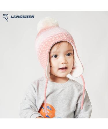 LANGZHEN Toddler Winter Hat with Earflap, Fleece Lined Beanie for Baby Boys Girls 6-12 Months - Deer-Pink - Buy Online on SooperMarket.com