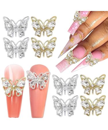 3D Butterfly Nail Charms for Acrylic Nails 10 PCS Metal Butterfly Nail Art Charms with Diamonds Gold Silver Butterflies Nail Charms Rhinestones Decoration DIY Alloy Jewelry Accessories X361