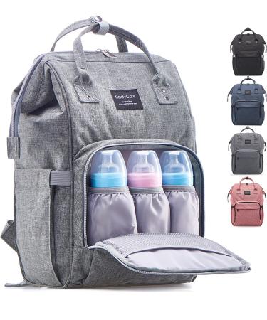 KiddyCare Diaper Bag Backpack + Adjustable Shoulder Straps - Highly Pocketed Diaper Backpack, Baby Bag, Baby Diaper Bag, Paaleras Para Bebe, Diaper Bags for Baby Girl & Baby Boy, Backpack Diaper Bags Grey