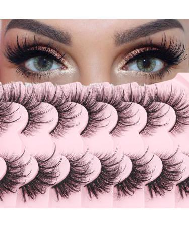 Mink Lashes Fox Eye Eyelashes Natural Look 3D Fluffy Fake Eyelashes Wispy Cat Eye Lashes that Look Like Extensions 7 Pairs by Geeneiya Fairy
