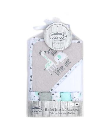 Mother's Choice Giraffe Hooded Towel for Newborn Babies and Kids + 5 Face Cloths Set - Quick Dry and Lightweight Fabric: knitted terry