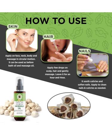 Organic Veda Moringa Oil 3.4 fl. oz - USDA Organic Cold-Pressed Edible Grade Virgin Oil for Face, Skin, Hair, Nails, Foot & Body - Buy Online on SooperMarket.com