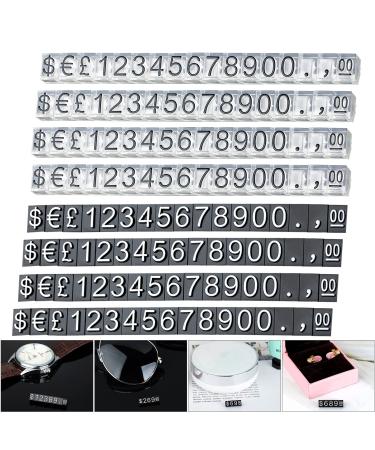 10 pieces of numbers-letters-cubes sign mini ride adjustable removable tag stand sales block kit for shopping counter (black font on transparent)