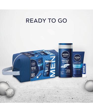 NIVEA MEN Ready to Go Gift Set (4 Products) Men's Grooming Gift Set with Shower Gel Face Wash and Lip Balm Plus Practical Washbag - Buy Online on SooperMarket.com