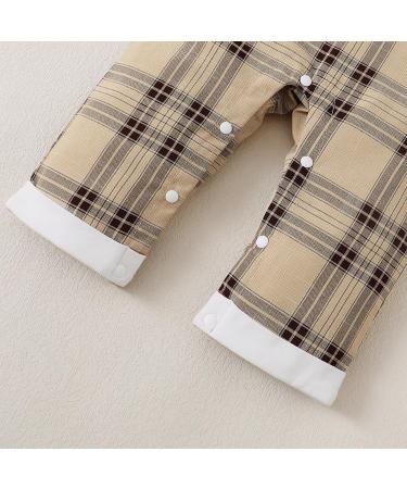 Puseky Baby Boy 3-6 Months Clothes Set | Long Sleeve Romper with Plaid Suspenders Overall Pants | Spring Fall Outfits in White - Buy Online on SooperMarket.com