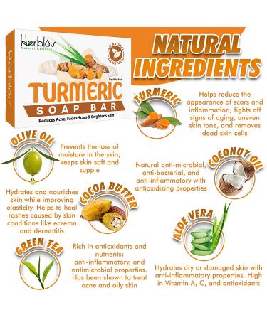 Herblov Turmeric Soap Bar for Face & Body - Natural Turmeric Skin Soap for Dark Spots, Intimate Areas, & Acne - 4oz Bar Soap for All Skin Types - Buy Online on SooperMarket.com