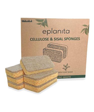 eplanita Natural Plant Based Scrub Sponges (6 Pack) Non-Scratch Biodegradable Eco Scourers for Kitchen and Bathroom 6 Count (Pack of 1)