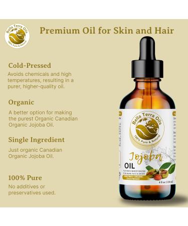 Buy Bella Terra Organic Jojoba Oil 4oz - Cold-Pressed Non-Comedogenic Enriched with Vitamin C & E for Perfect Skin - International Shipping Available - Buy Online on SooperMarket.com
