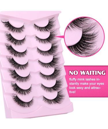 Buy 7 Pairs Cat Eye False Eyelashes - Natural Look Mink Fluffy 15mm 6D Volume Wispy Strip Lashes by PHKERATA - International Shipping Available - Buy Online on SooperMarket.com