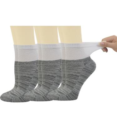 Yomandamor Ladies 6 Pairs Bamboo Diabetic Ankle Socks with Non-Binding Top And Cushion Sole L Size 3-8 6 Pairs White and Grey