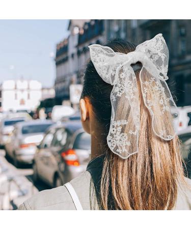 PAGOW 3PCS Lace Bow Hair Clips Set - Korean-Style Flower Barrettes for Women and Girls (White, Black, Beige) - Buy Online on SooperMarket.com
