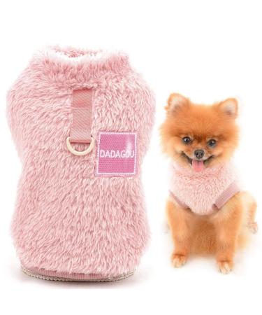 Smalllee_lucky_Store Pets-Sherpa-Fleece sweater vest turtleneck sweater with D-ring soft sweatshirt for small dogs cats puppy yorkie chihuahua warm autumn winter clothing pink XL XL pink pink