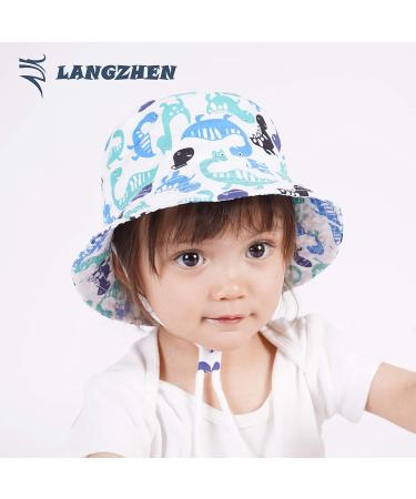 LANGZHEN Baby Girls Beach Sun Hat Wide Brim with Chin Strap, 4-8 Years - Multicolor Dinosaurs - Buy Online on SooperMarket.com