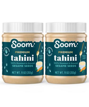 Soom Foods Single-Source Pure Ground Sesame Tahini Paste 11oz (2 Pack) | Silky Smooth Texture in Hummus, Dips, Salad Dressings | Vegan, Nut-Free, Gluten-Free
