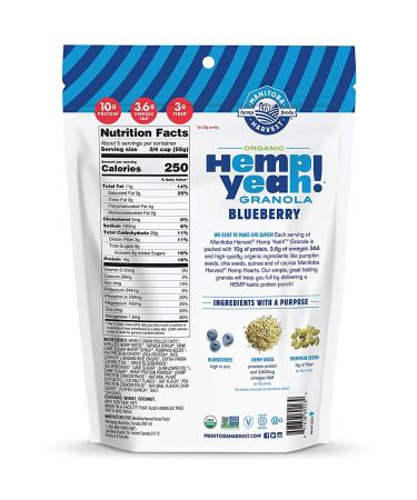Manitoba Harvest Hemp Yeah! Granola  Blueberry  10Oz  with 10 g of Protein  3.6 g Omegas  3 g of Fiber and less than 10 g Sugar Per Serving  Organic  Non-GMO  Pack of 3 10 Ounce (Pack of 3) Blueberry - Buy Online on SooperMarket.com