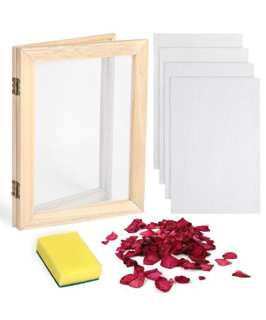 Caydo Paper Making Kit  Include A5 Size 7.5 x 9.8 Inch Wooden Paper Making Mould Frame Paper Making Screen  Nature Dried Flowers and Sponge for DIY Paper Craft