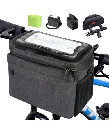 Bicycle pocket handlebar with adapter for e-bikes and bicycle 5.3 l handlebar bicycle basket front waterproof handlebar pocket bike cell phone holder with adjustable touchscreen and removable shoulder strap