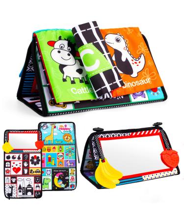 Synearry Montessori Baby Spiegel toy 0-12 months foldable prone position Feeling book for newborn toddlers baby toddler education and cognitive educational toys