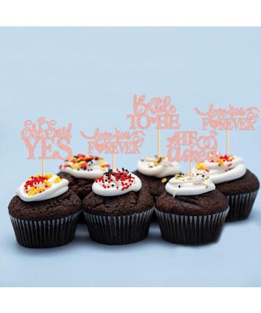 Cyodoos 24 Pcs He Asked She Said Yes Cupcake Toppers Cake Picks for Wedding Engagement Party Cake Picks for Wedding Bridal Shower Party Cake Decorations Rose Gold Rose Gold3 - Buy Online on SooperMarket.com