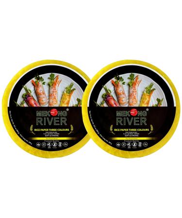Lyan Mekong River Banh Trang Vietnamese Three Colours Rice Paper Round 16cm - 300g - Pack of 2 | Gluten-Free | Vegan | 100% Natural Rice Paper