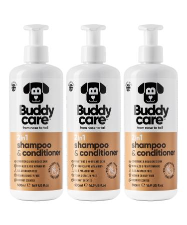 2in1 Shampoo & Conditioner from BuddyCare - Practical dog shampoo and conditioner in a - with aloe vera and pro -vitamin B5 (500ml X3) 2in1 shampoo and Conditioner 500ml X3