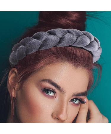 Braid Headband Hair Bands for Braids Elastic Braided Headbands for Women Knotted Headband for Women Black Headbands for Women Plush Velvet Wig Fabric gray - Buy Online on SooperMarket.com