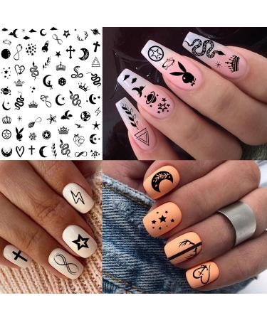 6 Sheets Snake Heart Moon Star Nail Art Sticker Decals for Women DIY Manicure - Geometric Triangle Arrow Nail Decals - Buy Online on SooperMarket.com
