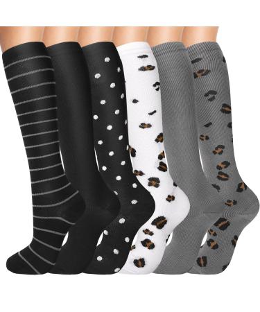 Patina font 6 pair compression stockings - support stockings women and men compression socks support knee socks for running travel l -xl multicolor