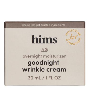 hims goodnight wrinkle cream for men - fine lines, puffiness, dark eye circles - caffeine, hyaluronic acid, night cream, almond scent - vegan, cruelty-free, no parabens - (1oz)
