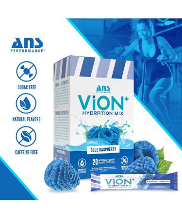 ViON+ Hydration Mix Blue Raspberry - Sugar-Free Electrolyte Powder with 8 Essential Vitamins - 20 On-the-Go Stick Packs for Hydration Energy & Recovery - Natural Flavors & No Artificial Colors or Dyes - Buy Online on SooperMarket.com