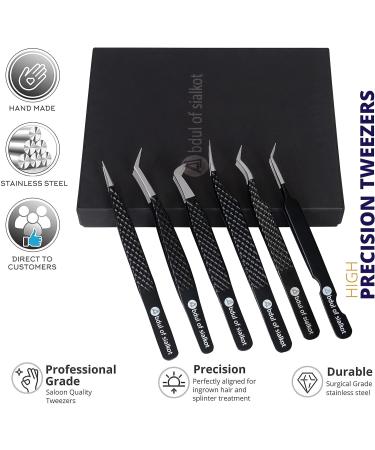 Silakor 6-Piece Stainless Steel Eyelash Tweezers Set for Volume and Classic Lash Extensions - Black - Buy Online on SooperMarket.com