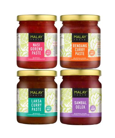 Malay Taste Curry Paste 185g Bundle - Rendang Nasi Goreng Sambal Oelek & Laksa