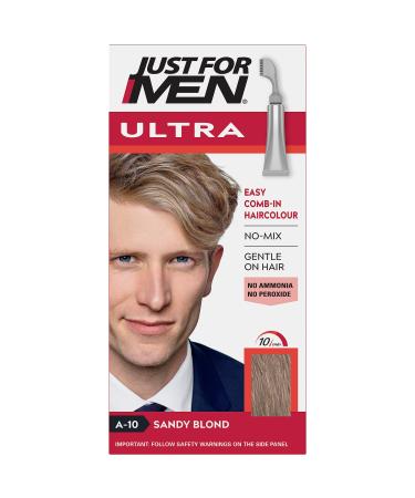 Just For Men Ultra Sandy Blonde Hair Colour Dye No Mix Comb-In Applicator to Comb Away The Greys Ammonia & Peroxide Free A10( package may vary Blonde/Sandy Blonde) 35g (Pack of 1) A10 - Sandy Blonde