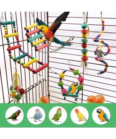 MQUPIN Bird Parrot Toys 12 Pack Budgie Toys Parrots Cage Toys Hanging Swing Climbing Shredding Perches Toys Ladders Sepak Takraw Parrot Bite Toy Cockatiel Toys for Parakeet Budgerigar M-7.9inch - Buy Online on SooperMarket.com