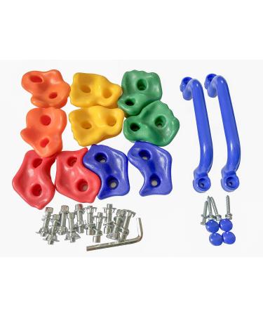 KINSPORY 10Pc Colourful Pig Nose Shape Children Rock Climbing Holds Indoor Outdoor Kids Playground Build with Two Blue Handles - Mounting Hardware Kit Included