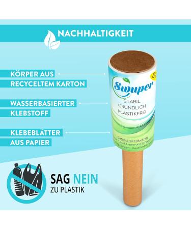 Swuper Plastic-Free Lint Roller - Sturdy & Strong 4 Rolls x 60 Sheets - Eco-Friendly with Handle | 240 Sheets Total - Buy Online on SooperMarket.com