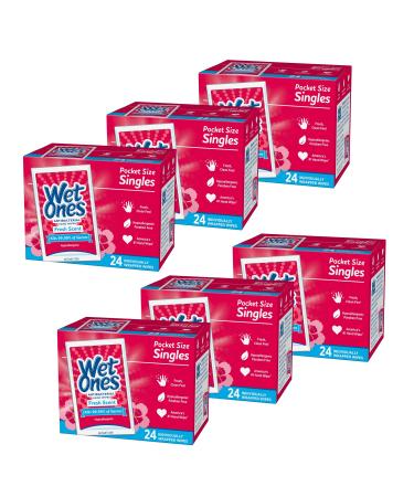 Wet Ones Antibacterial Hand Wipes, Fresh Scent, 24 count Wipes (Pack of 6), Packaging May Vary