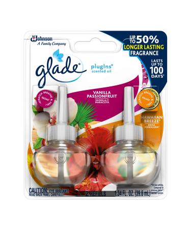 Glade PlugIns Scented Oil Refill Hawaiian Breeze & Vanilla Passion Fruit Essential Oil Infused Wall Plug In 1.34 fl oz 2 ct